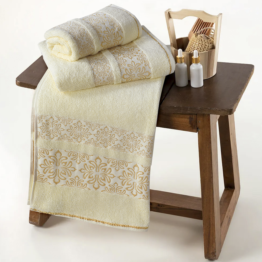 Cream Flower - 3-Pcs Jacquard Towel Set