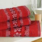 3-Pcs Towel Set Flower & Circle Maroon-443