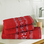 3-Pcs Towel Set Flower & Circle Maroon-443