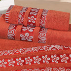 3-Pcs Towel Set Flower & Circle Orange Rust-460