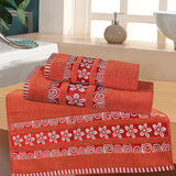 3-Pcs Towel Set Flower & Circle Orange Rust-460