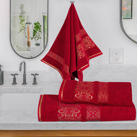 3-Pcs Towel Set Flower Red-480