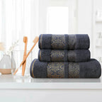 Gray Flower - 3-Pcs Jacquard Towel Set