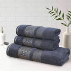 Gray Flower - 3-Pcs Jacquard Towel Set