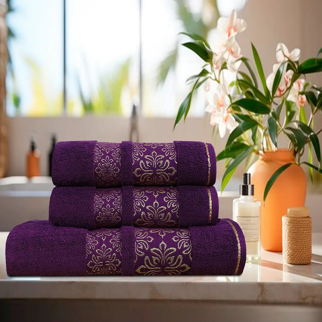 Magenta Flower - 3-Pcs Jacquard Towel Set