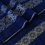 Navy Flower - 3-Pcs Jacquard Towel Set