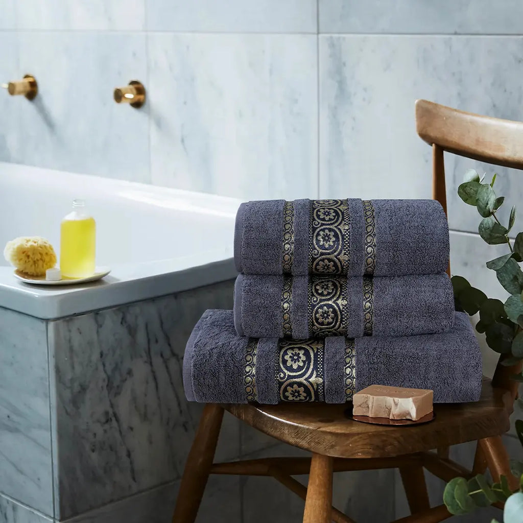 3-Pcs Towel Set Circle Gray-600