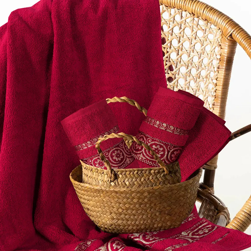 3-Pcs Towel Set Circle Maroon-598