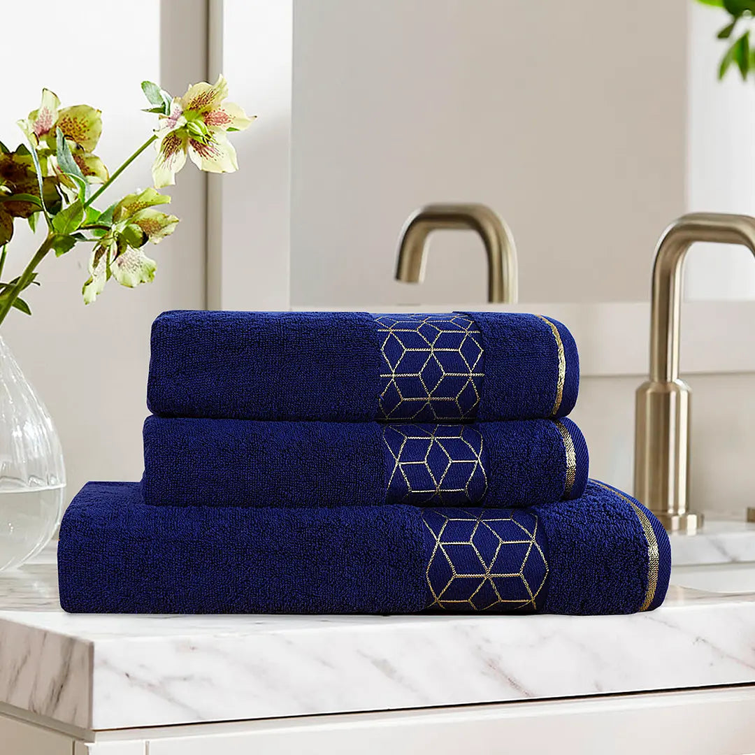 Navy Diamond - 3-Pcs Jacquard Towel Set