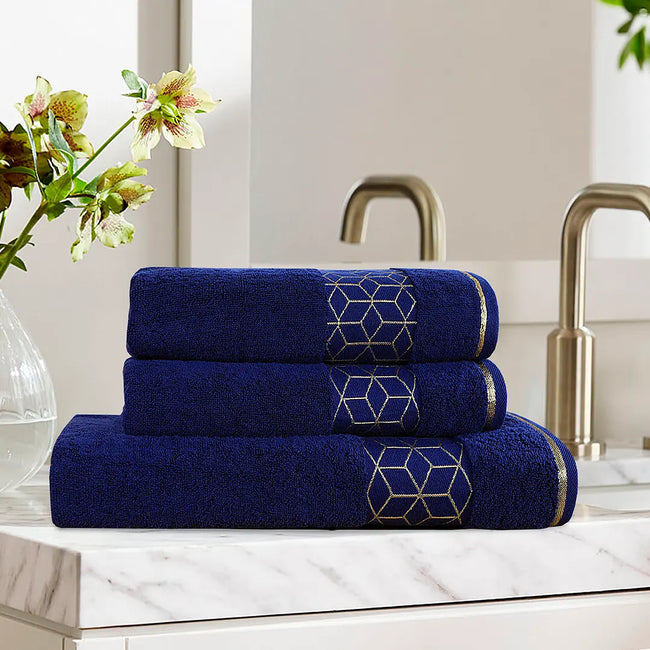 Navy Diamond - 3-Pcs Jacquard Towel Set Hover Image