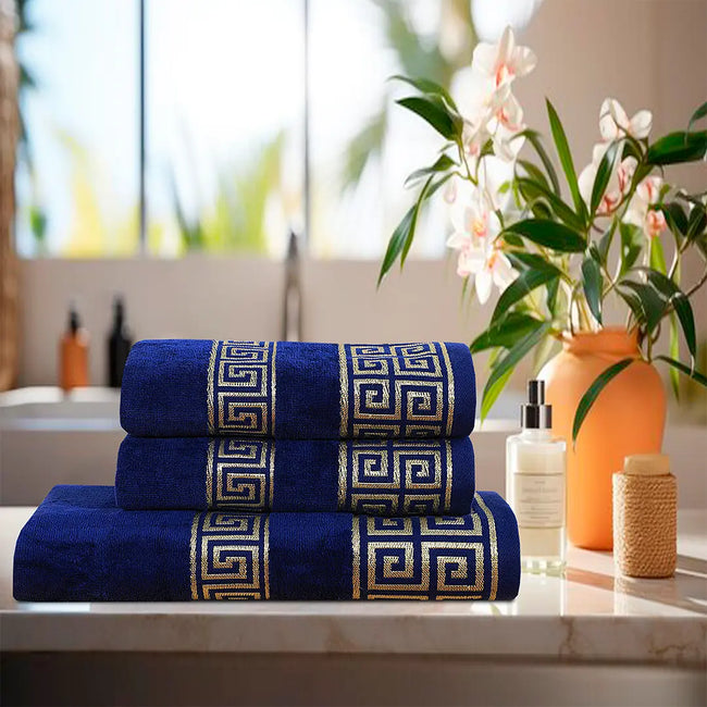 Navy Versatile - 3-Pcs Jacquard Towel Set Hover Image