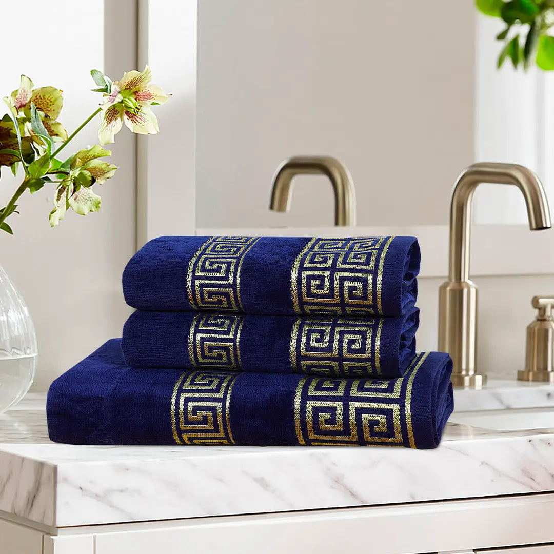 Navy Versatile - 3-Pcs Jacquard Towel Set