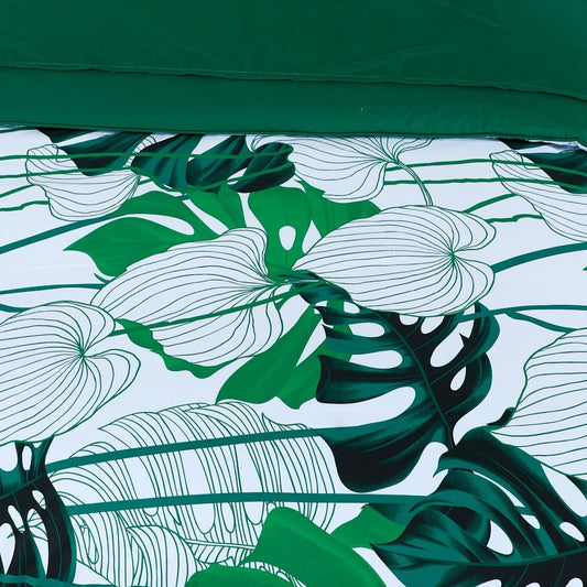 3 Pcs King Size 100% Cotton Bedsheet - Green & White Floral - Lotus