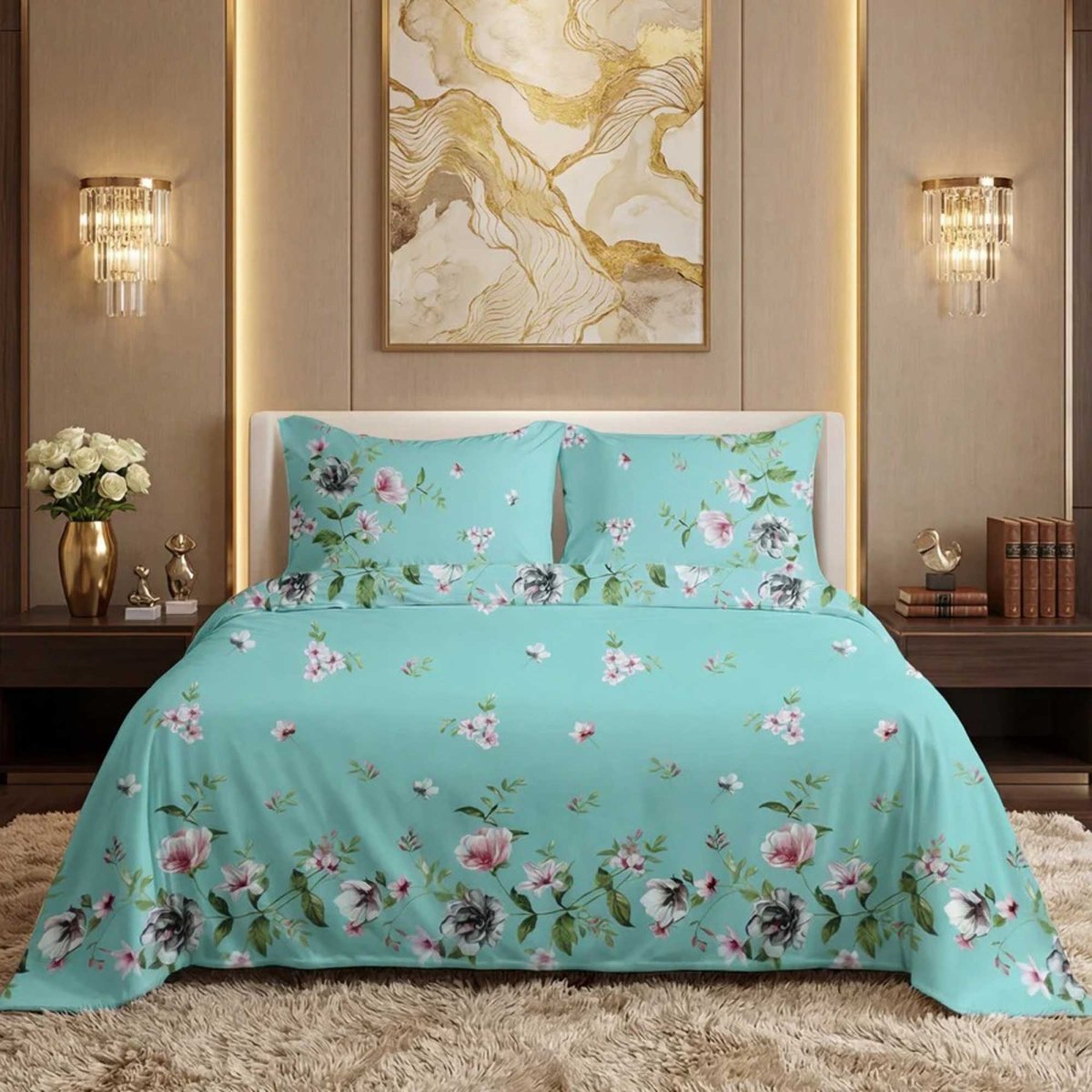 3 Pcs King Size Ultra Soft Bedsheet - Elorine - Lotus