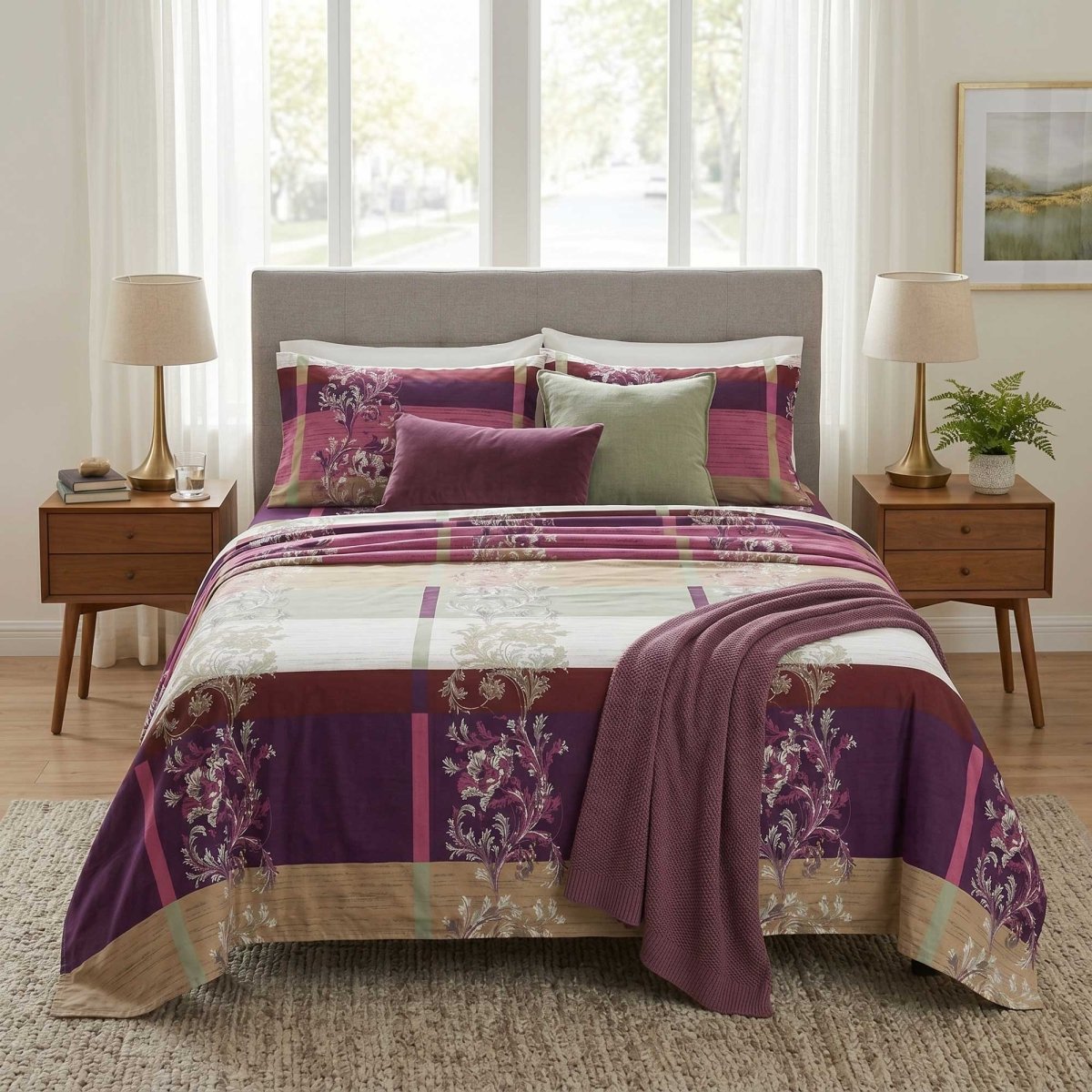 3 Pcs King Size Ultra Soft Bedsheet - Mulberry - Lotus