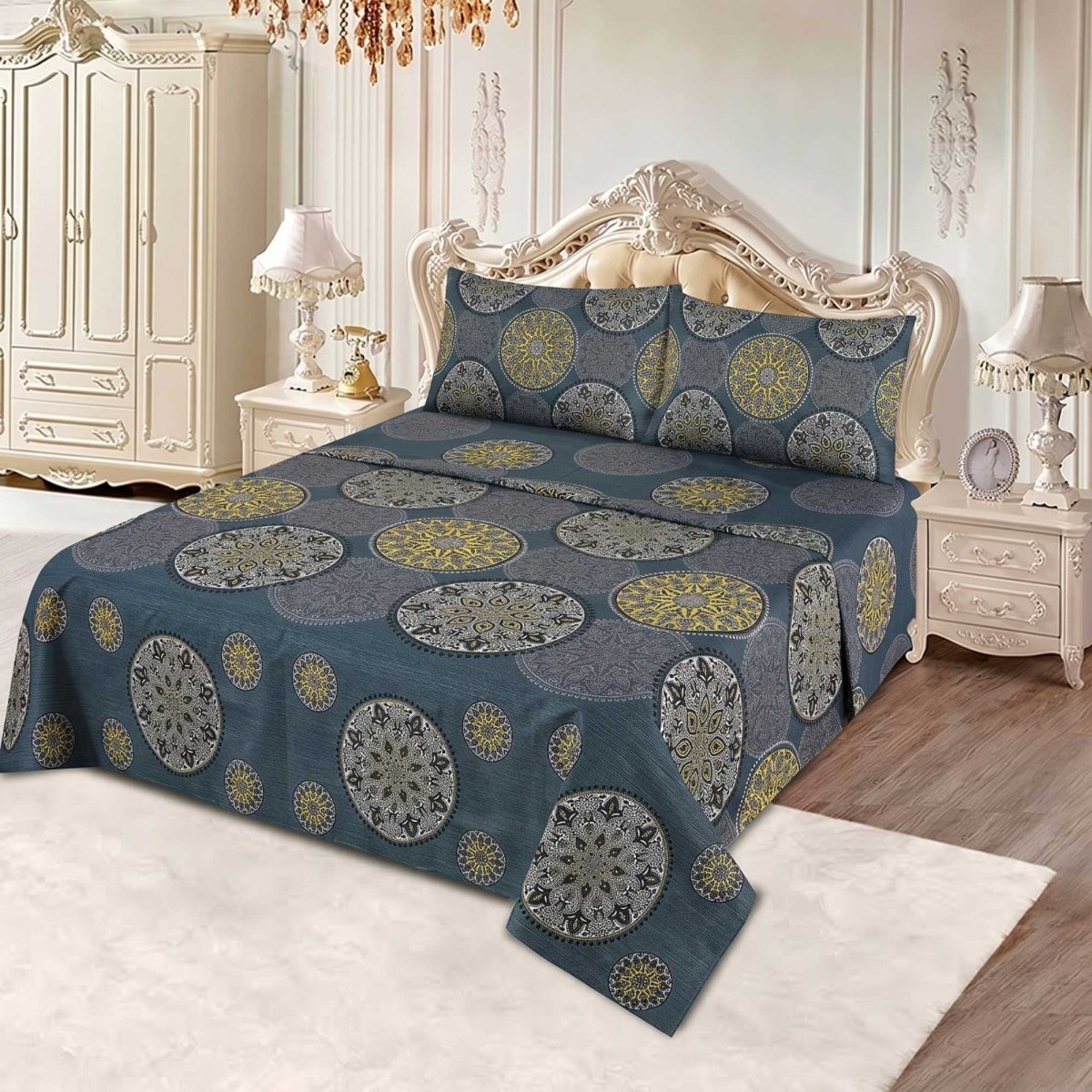 3 Pcs King Size Ultra Soft Bedsheet - Orbit - Lotus