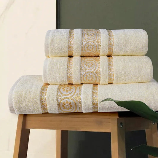 3 - Pcs Towel Set Circle Cream - 599 - Lotus