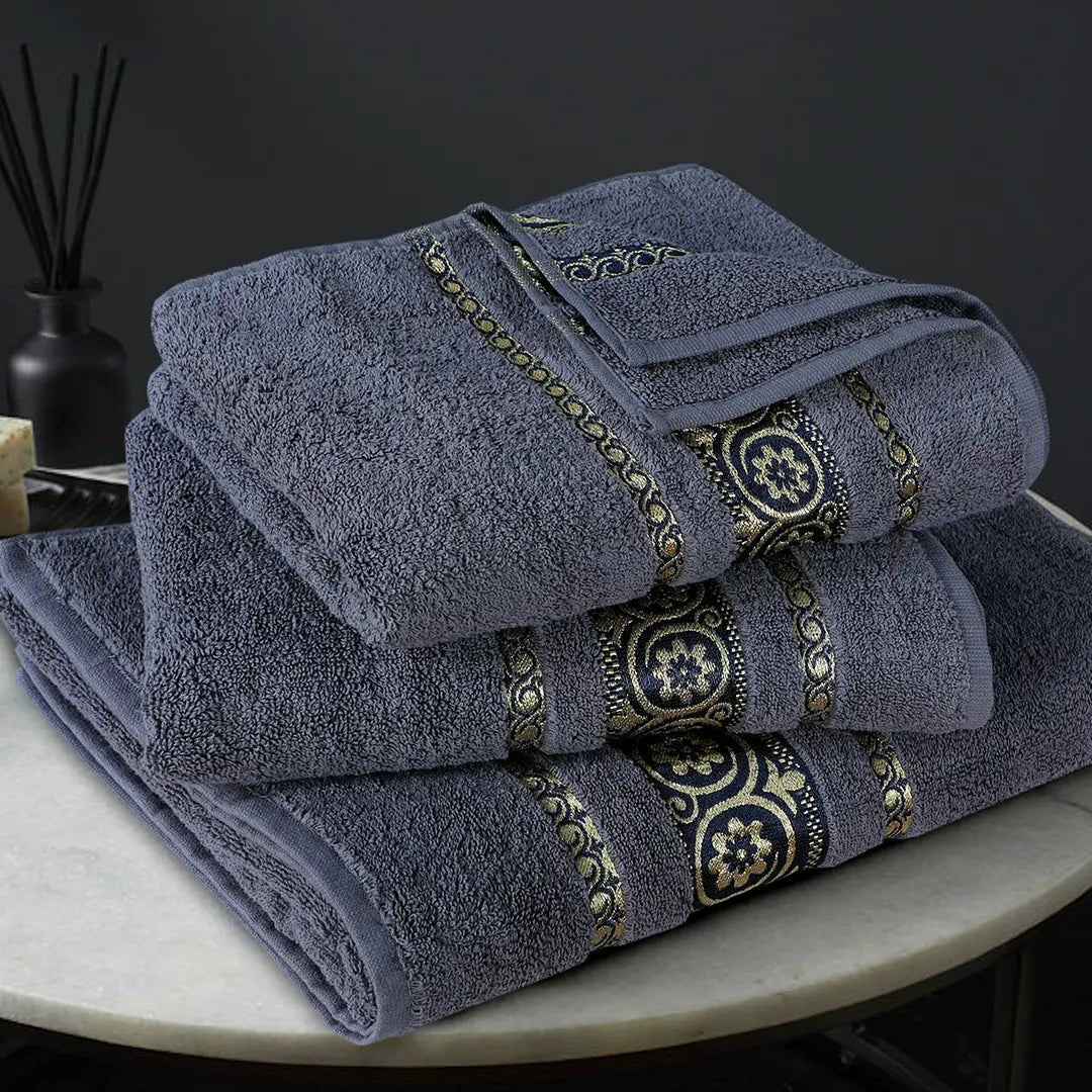 3 - Pcs Towel Set Circle Gray - 600 - Lotus