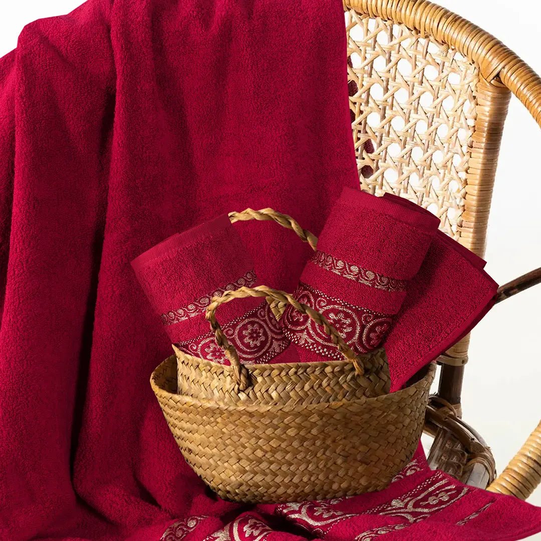 3 - Pcs Towel Set Circle Maroon - 598 - Lotus