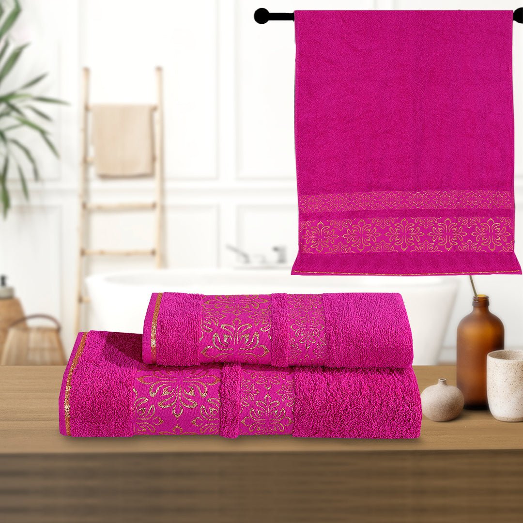 3 - Pcs Towel Set Flower Fuchsia - 476 - Lotus