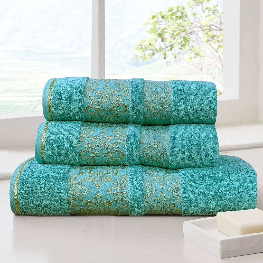 3 - Pcs Towel Set Flower Mint - 575 - Lotus