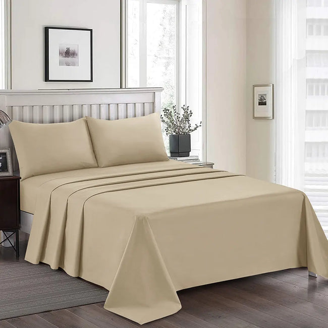 Plain Dyed Bed Sheet Set Beige Single-30286 RFS Hover Image