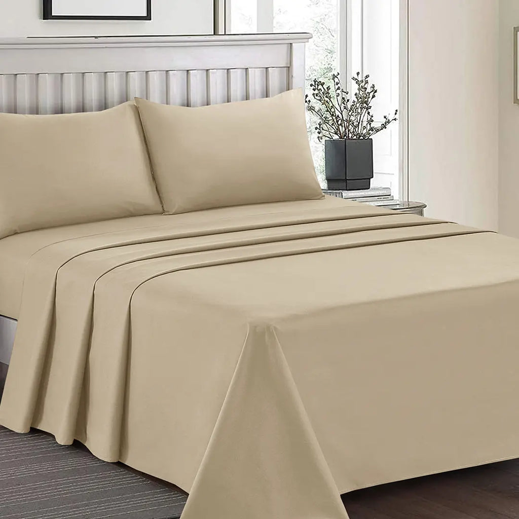 Plain Dyed Bed Sheet Set Beige King-30286 RFS