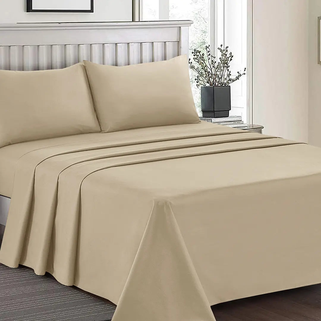 Plain Dyed Bed Sheet Set Beige King-30286 RFS