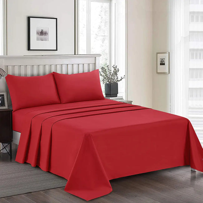 Plain Dyed Bed Sheet Set Red King-30287 Limited Stock Hover Image
