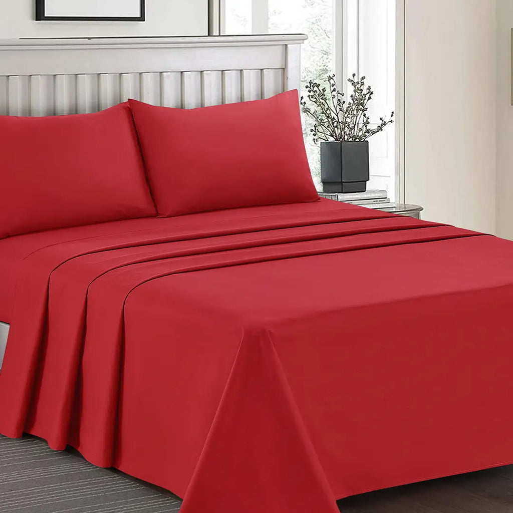 Plain Dyed Bed Sheet Set Red King-30287 Limited Stock