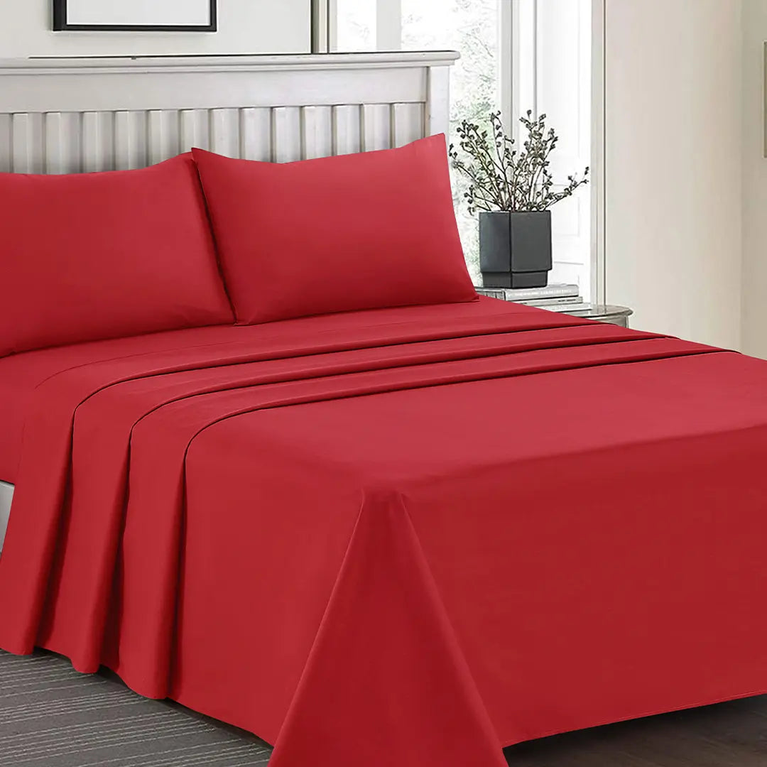 Plain Dyed Bed Sheet Set Red Single-30287 Limited Stock