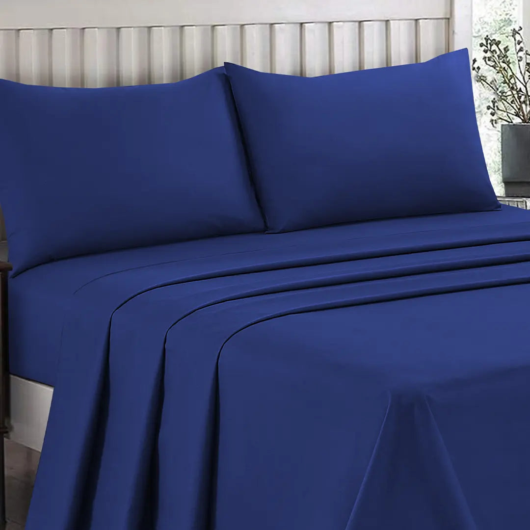 Plain Dyed Bed Sheet Set Royal King-30293 Limited Stock
