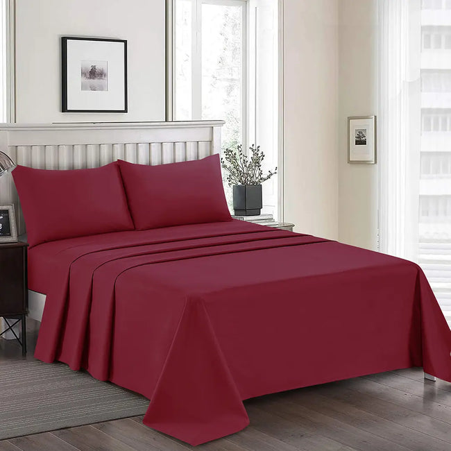 Plain Dyed Bed Sheet Set Maroon King-30295 RFS Hover Image