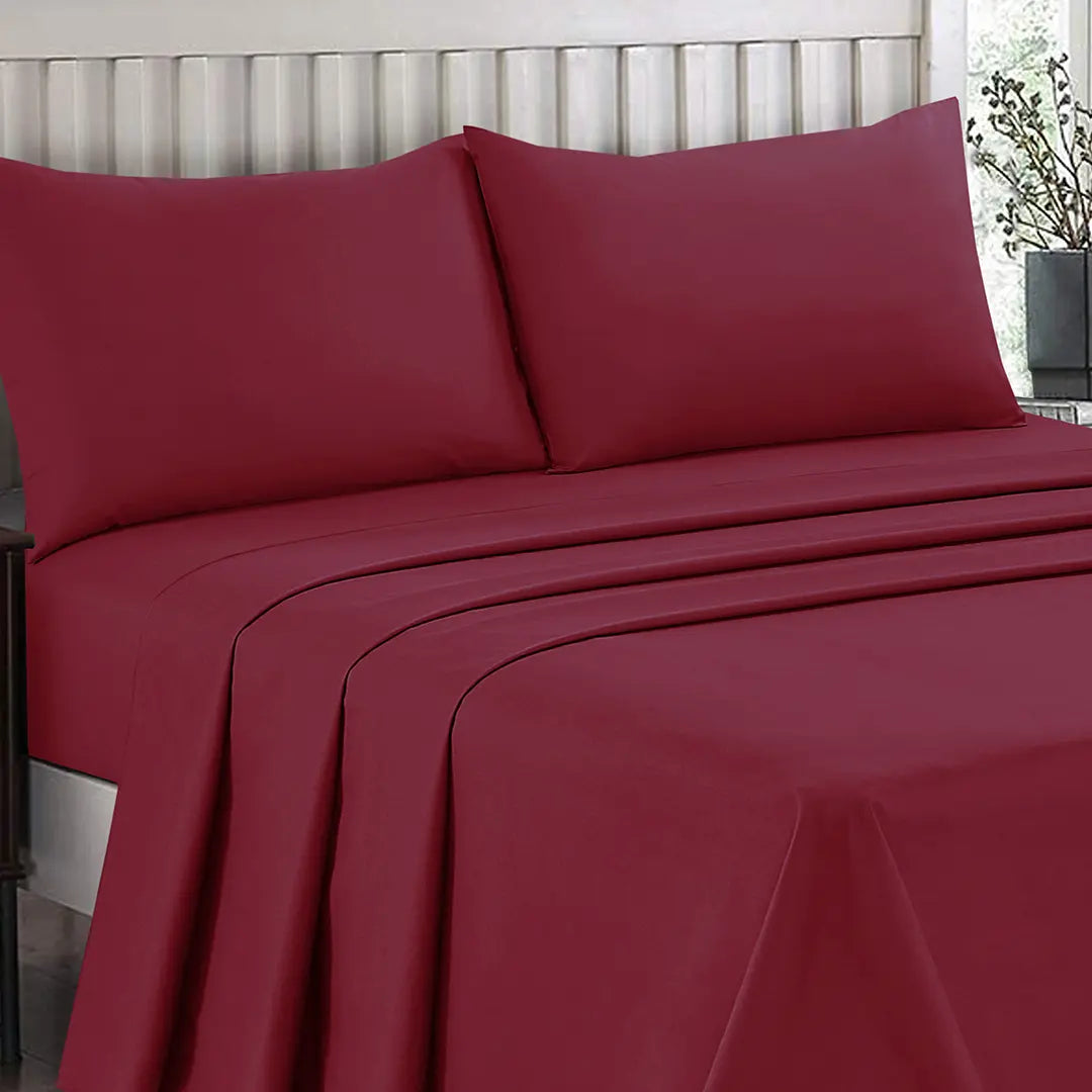 Plain Dyed Bed Sheet Set Maroon Single-30295 RFS
