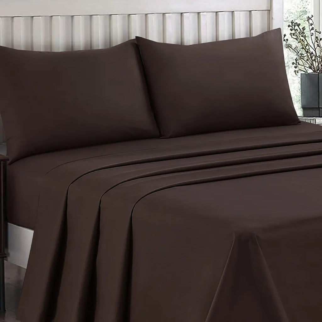 Plain Dyed Bed Sheet Set Brown King-30297 RFS