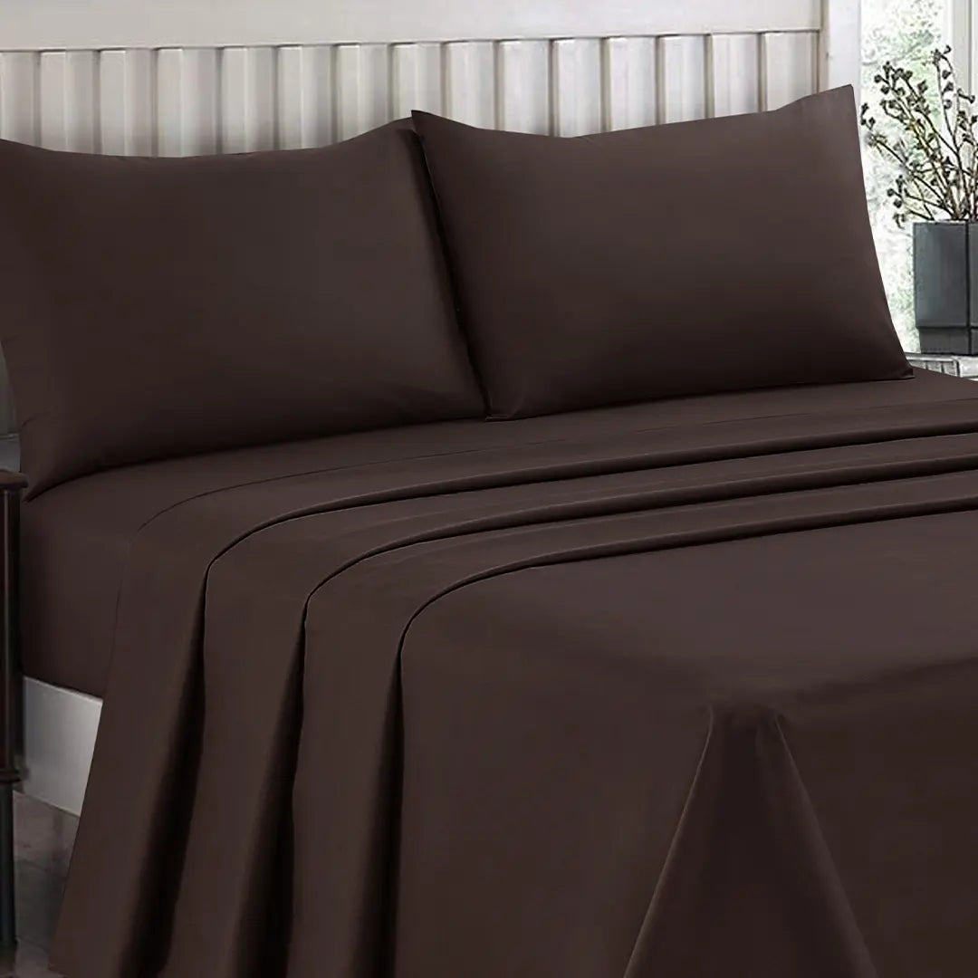 Plain Dyed Bed Sheet Set Brown King-30297 RFS