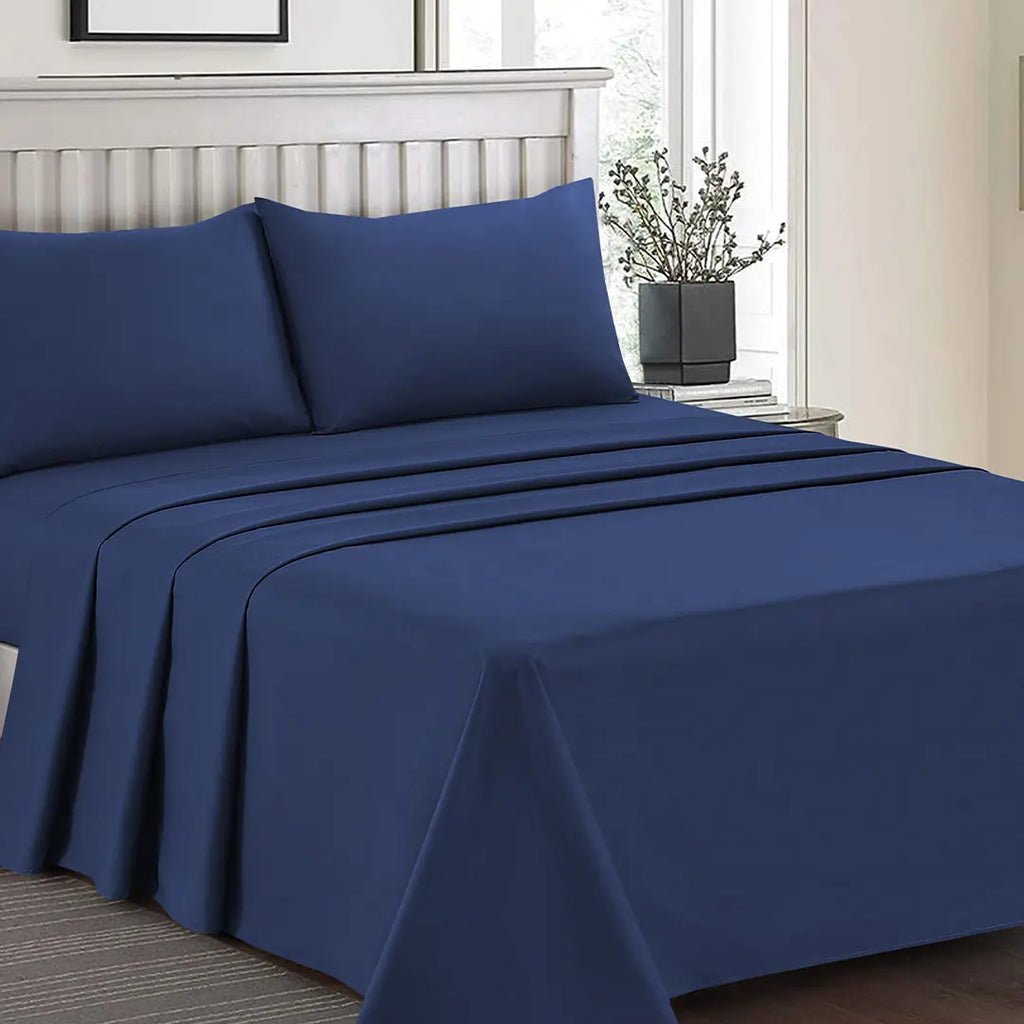 Plain Dyed Bed Sheet Set Navy Single-30298 RFS