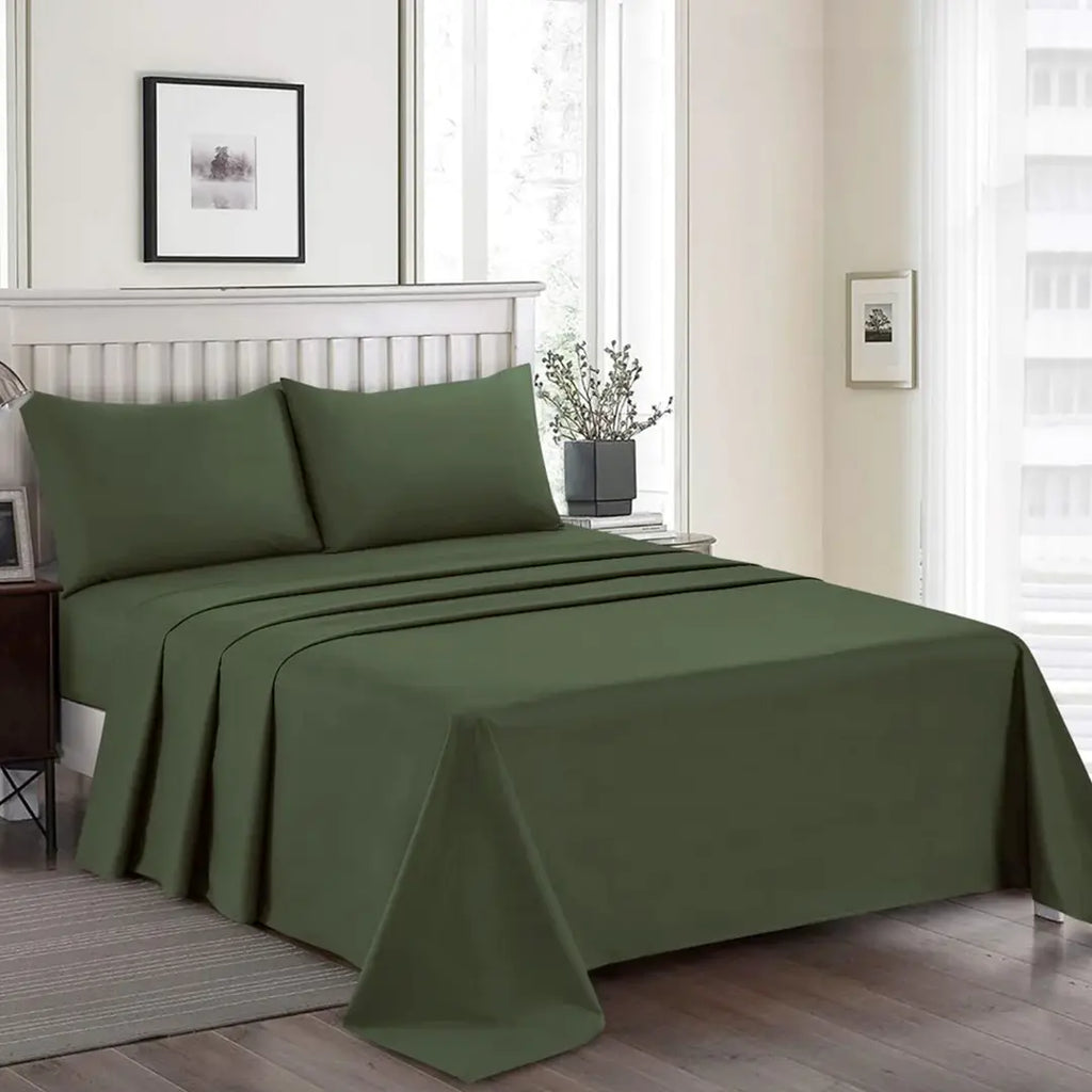 Plain Dyed Bed Sheet Set Olive Green King-30317 RFS