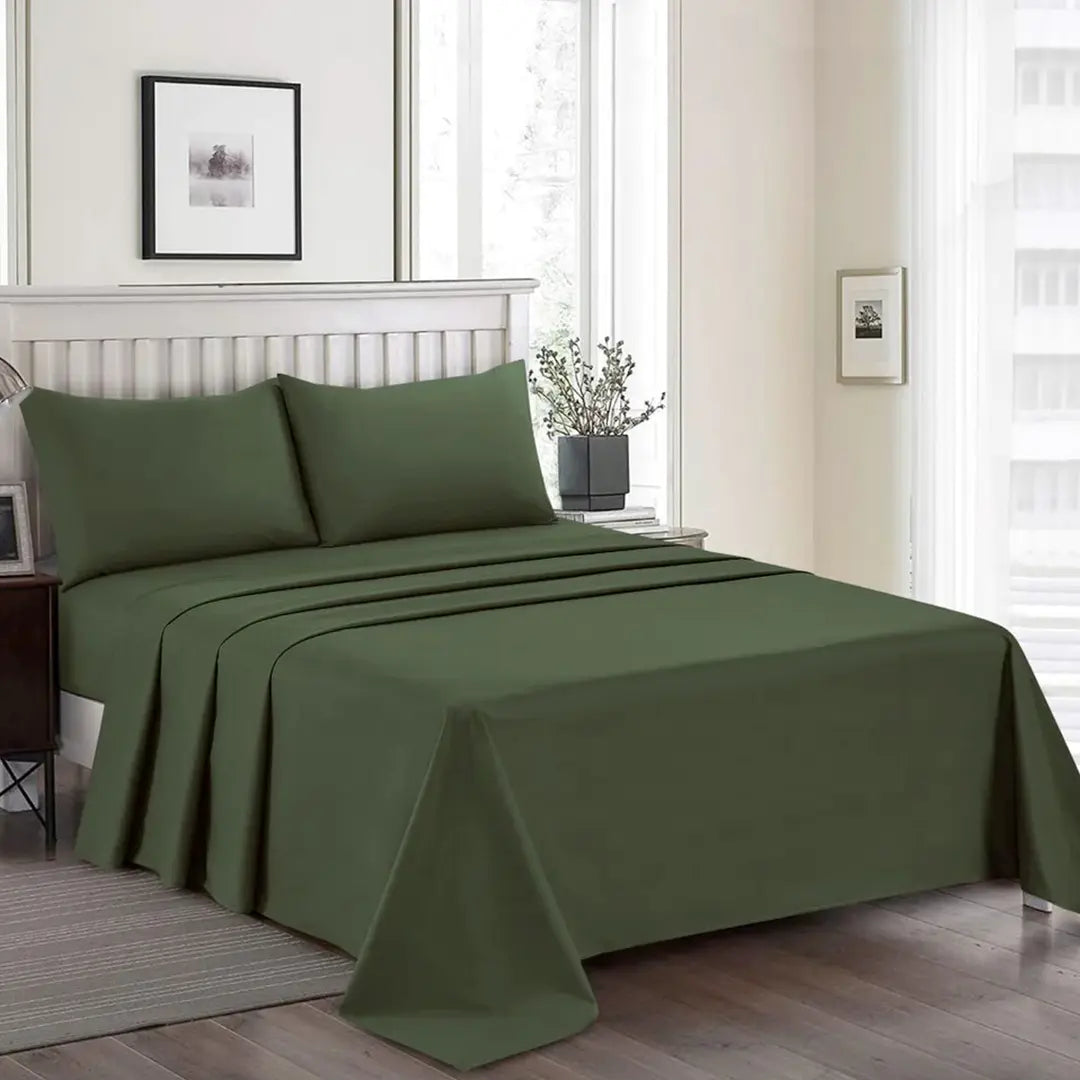 Plain Dyed Bed Sheet Set Olive Green King-30317 RFS