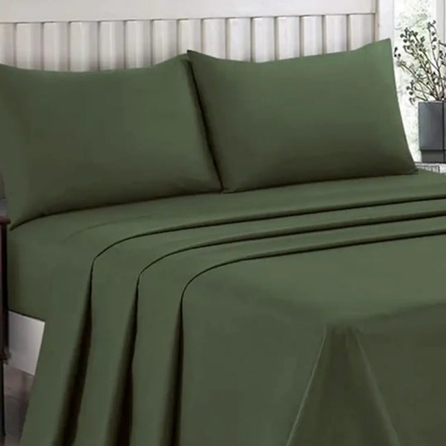 Plain Dyed Bed Sheet Set Olive Green King-30317 RFS Main Image