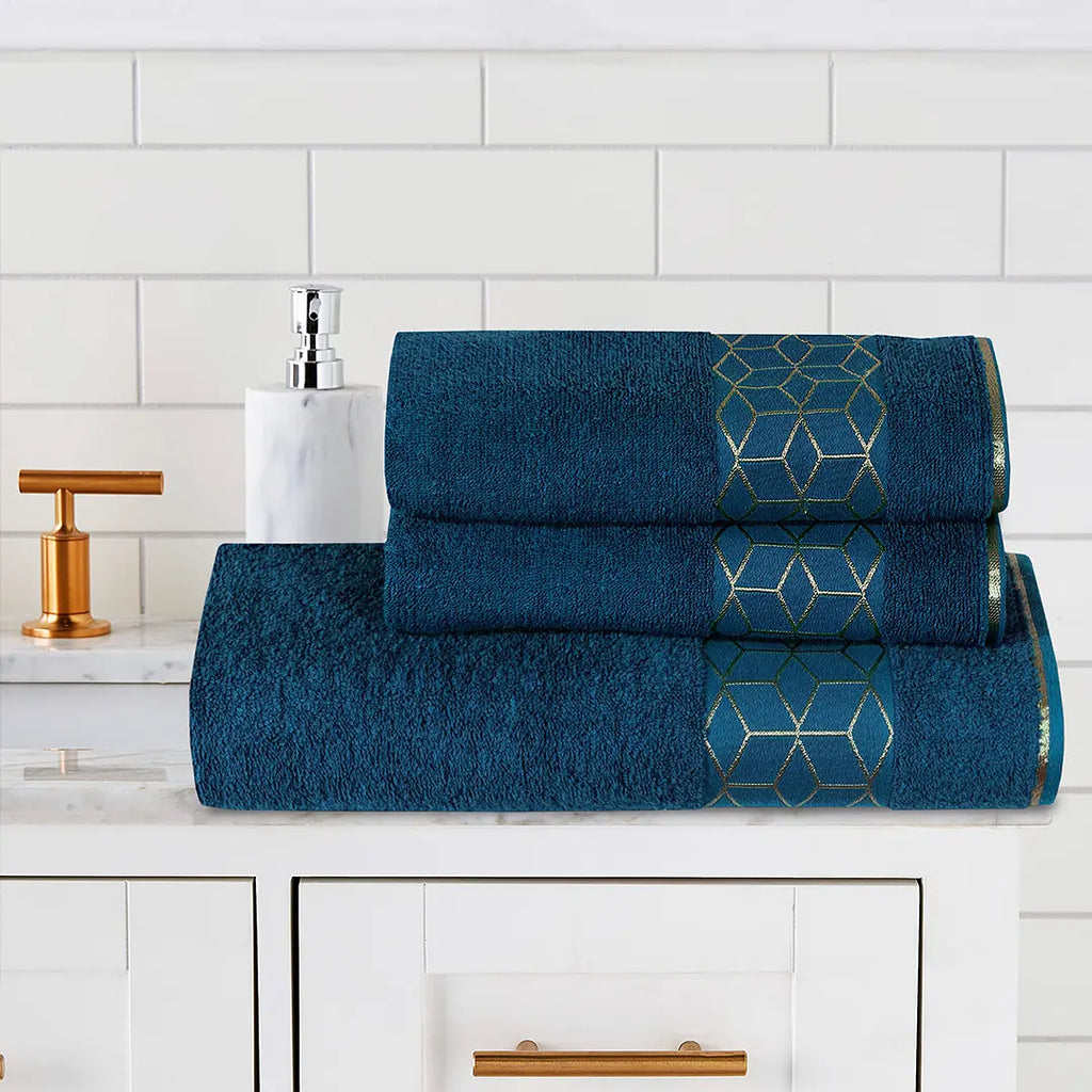 Teal Diamond - 3-Pcs Jacquard Towel Set