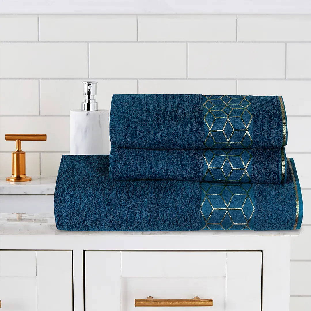 Teal Diamond - 3-Pcs Jacquard Towel Set