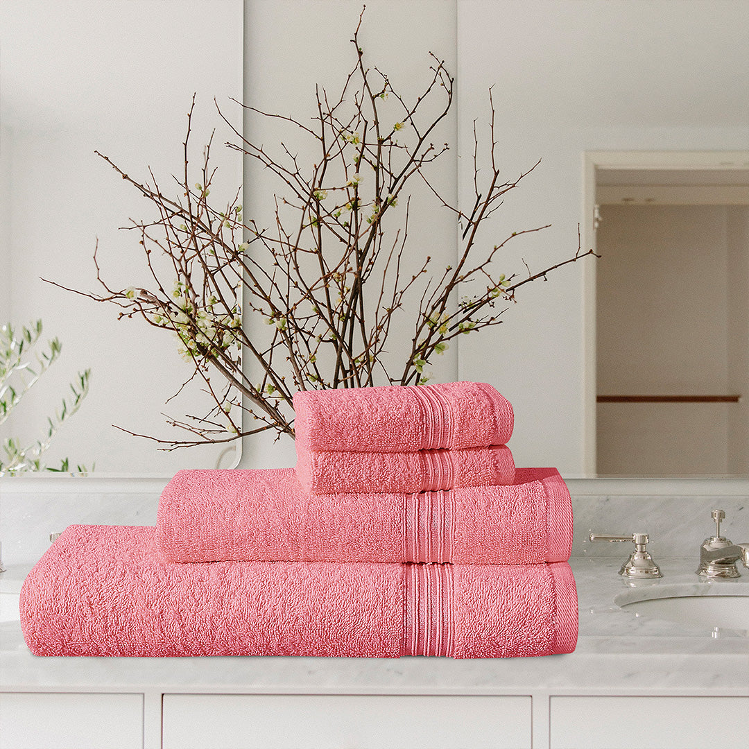 4-Pcs Stripe Towel Set Dark Pink-547