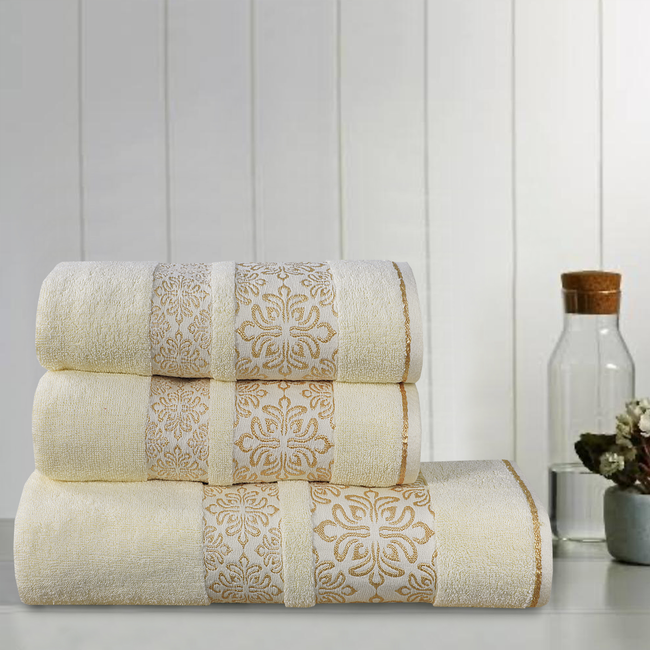 Cream Flower - 3-Pcs Jacquard Towel Set Hover Image