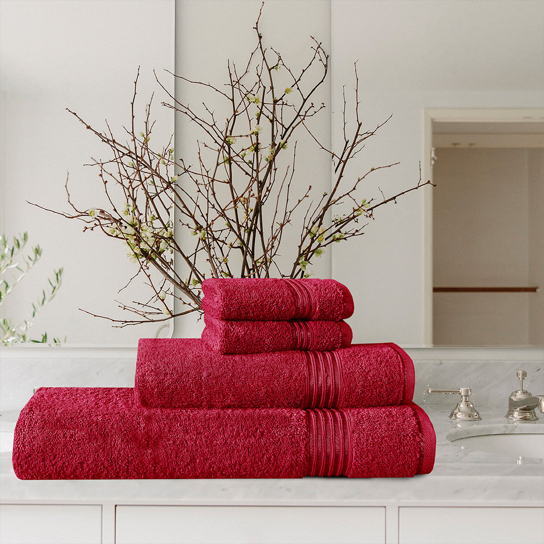 4-Pcs Stripe Towel Set Red-543