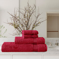 4-Pcs Stripe Towel Set Red-543