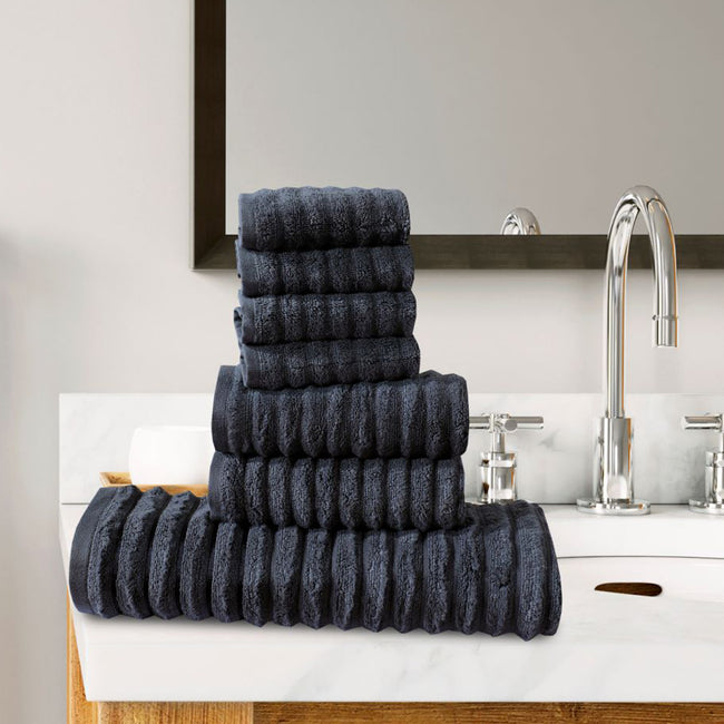 7 Pcs Export Quality FLUFFY Towel Set Charcoal-528 Hover Image