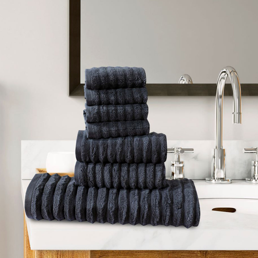 7 Pcs Export Quality FLUFFY Towel Set Charcoal-529