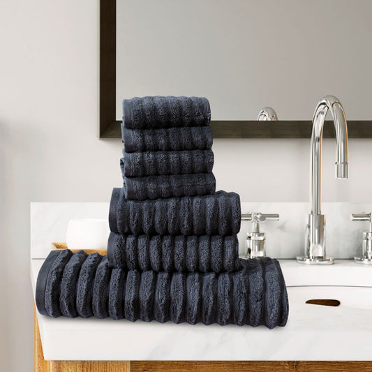 7 Pcs Export Quality FLUFFY Towel Set Charcoal-528