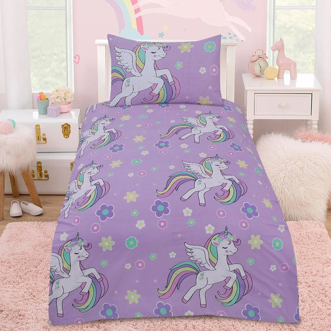 Purple Unicorn Dream - Cartoon Bed sheet ( Glow in Dark) Hover Image